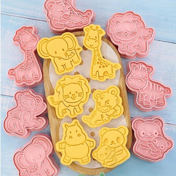 Stampi da forno 8 pezzi Jungle Safari Cookie Cutter Animali Stampi per timbri per biscotti per feste di compleanno per bambini Accessori per animali della foresta