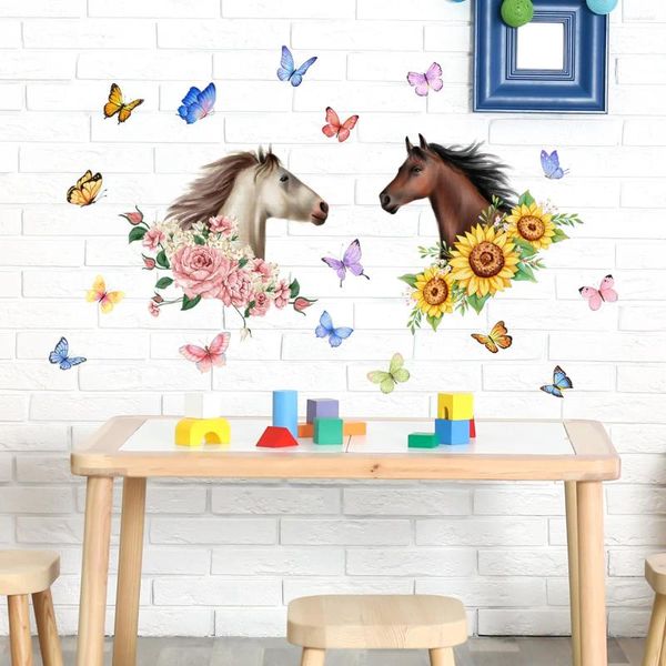 Wallpapers 30/80cm cavalo planta flor girassol borboleta dos desenhos animados adesivo de parede fundo sala de estar decoração mural