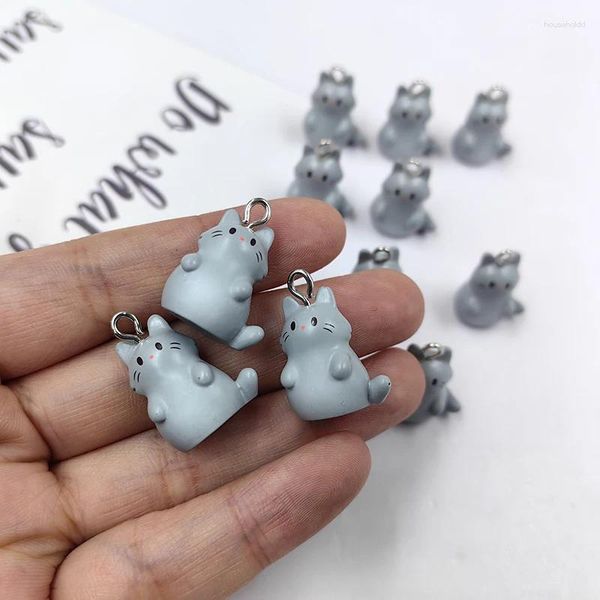 Encantos 10 pçs moda gato cinza para fazer jóias resina animais pingente diy brincos chaveiro caso do telefone artesanato c1511