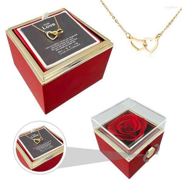 Festa favor duplo coração gravado nome colar de aço eterna caixa de rosa para mulheres presente de dia dos namorados 2024