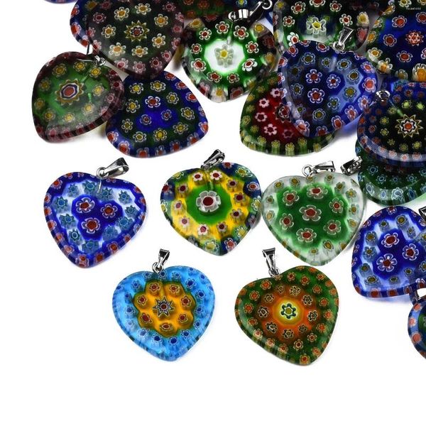 Charms 10 Stück Herz-Kreuz-Form, handgefertigt, Millefiori-Lampwork-Anhänger, Blumenmuster für Schmuckherstellung, Handwerk, Halskette, DIY-Ergebnisse