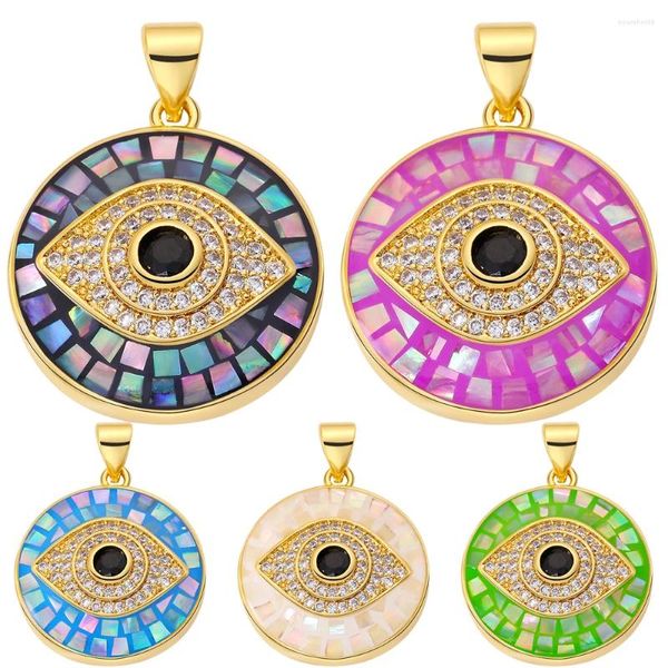 Anhänger Halsketten Juya Handgemachte 18 Karat Echtgold Überzogene Opal Shell Runde Türkische Griechischen Bösen blick Charms Für DIY Luxus Talisman schmuck Machen