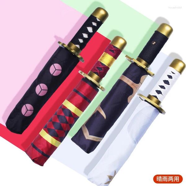 Guarda-chuvas Demon Slayer Guarda-chuva dobrável para todos os climas Kimetsu No Yaiba Rengoku Kyoujurou Shinobu Anime Katana Rain Gear