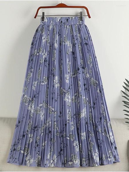 Röcke Tigena Chiffon Faltenrock für Frauen 2024 Frühling Sommer Vintage Blumendruck Boho Strand Hohe Taille Midi Lange Weiblich