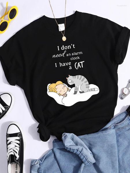 Camisetas femininas Eu não preciso de um despertador tenho um gato mulheres respirável hip hop t-shirts macio suor colheita top rua casual t-shirt