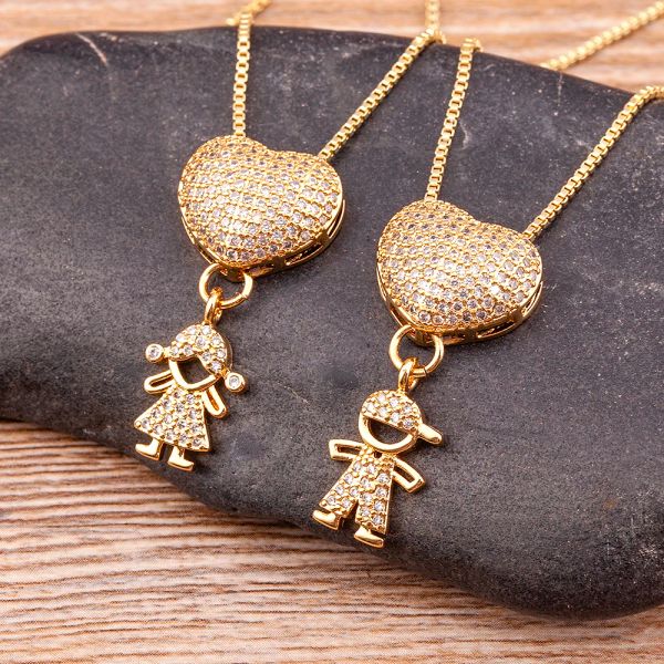 Nuovo design 9 stili di lusso 14k oro giallo zircone ragazzo ragazza ciondolo cuore donne zircone collane catena gioielli fascino regalo festa della mamma