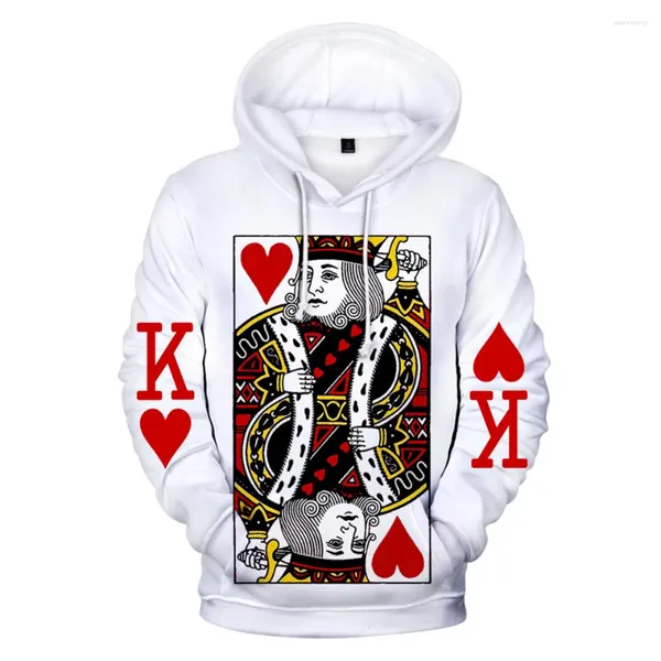 Kadın Ceketleri Kartların Kalbi Erkekler Hoodie 3D Poker Grafik Baskı King Sweatshirts Hip Hop Stil Kapşonlu Moda Külkü