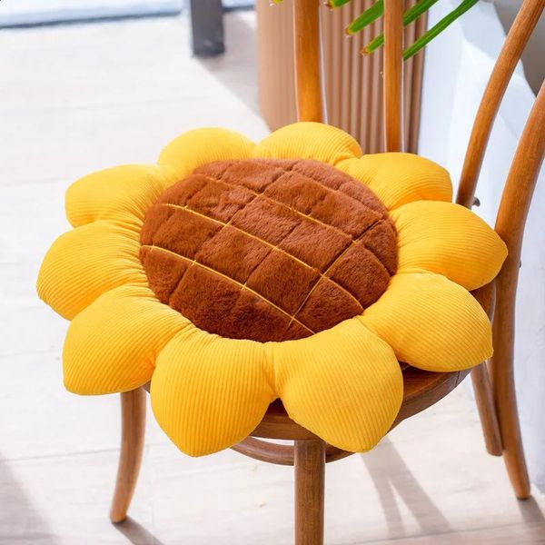 Squishy Sonnenblumen-Plüsch-Pflanzenkissen, gefüllte Blumen, Sitzkissen, gelbe Stuhldekoration, Teppich, Tatami, Geburtstagsgeschenk für Mädchen 240123