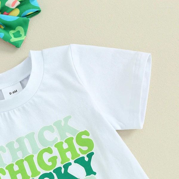 Kleidungssets St. Patricks Day Kleinkind Baby Mädchen Kleidung Bell-Bottom-Outfit Kurzarm Kleeblatt T-Shirt Tops Schlaghosen Set