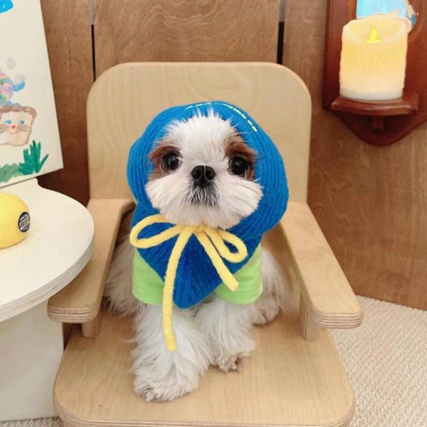 Cão vestuário animal de estimação gorro com cachecol macio quente chapéu de lã cordão para conforto de inverno aconchegante pescoço ideal pequeno a médio