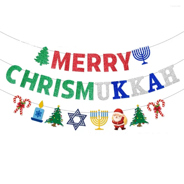 Decorazioni per feste Decorazioni natalizie Bandiere di Hanukkah Banner di buon Chrismukkah Year