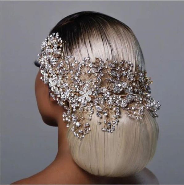 Ouro prata coroa espumante brilho acessórios de cabelo de casamento rehinestones pérolas coroas de noiva acessórios de cabelo de noiva para mulheres negras africanas FG016