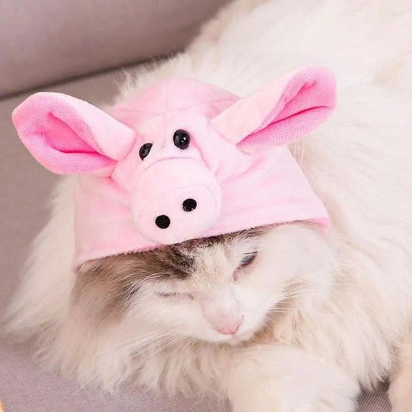 Cão vestuário pequeno traje ajustável de pelúcia chapéu de animal de estimação confortável inverno quente headwear para cães gatos forma de porco bonito