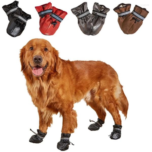 Abbigliamento per cani 4 pezzi scarpe grandi scarpe impermeabili riflettenti per animali domestici stivali da pioggia in pelle antiscivolo cani Golden Retriever Labrador Zampa Accessori