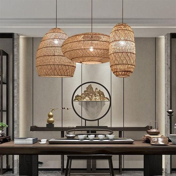 Подвесные светильники из натурального ротанга, плетеный подвесной светильник в китайском стиле, винтажный подвесной светильник для гостиной, столовой, фермерского дома Lighting225b