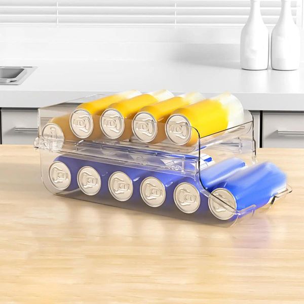 Contenitori per organizer multiuso per la cucina Supporti per lattine di birra Supporto per dispenser per lattine di ricambio automatico per armadio del frigorifero