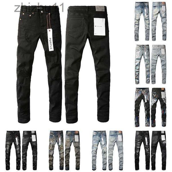 Herren Lila Jeans Designer Mode Distressed Tear Cyclist Damen Denim Luxus Neue Spleißen Riss Gerade Bein Herren Schwarze Hose C7VQ