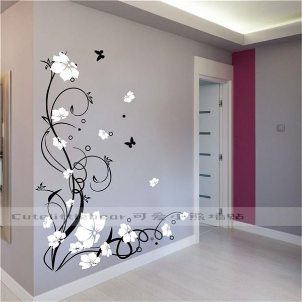 Große Schmetterlingsrebe-Blumen-Vinylentfernbare Wandaufkleber-Baum-Wand-Kunst-Abziehbild-Wandbild für Wohnzimmer-Schlafzimmer-Inneneinrichtung TX-109 210271W