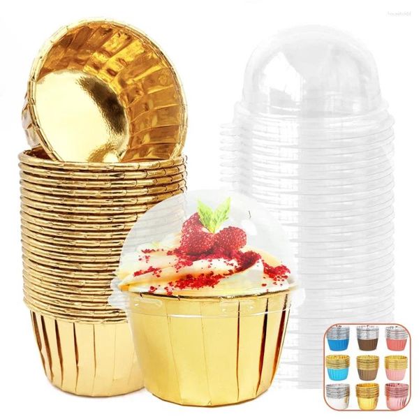 Pişirme Kalıpları 50 PCS/SET Cupcake Liner Bardak Kalıplı Kapaklarla Kalıplı Ağız Muffin Kağıt Bardak Sarma Kek Dekorasyon Araçları