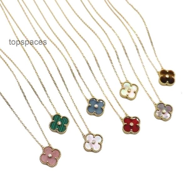 Van Clover Colar Cleef Flores Colares Designer Jóias Mulheres Qualidade Original Quatro Folhas Grama Feminina 18K Rose Gold Lock Bone Chain Red Agate White Fritillaria