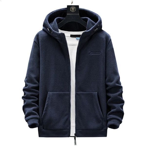 Plus Size L8XL Mens Fleece Sweater Outdoor Outono Polar Cardigan Com Capuz Fora Zip Hoodies Moletons Casaco 240123