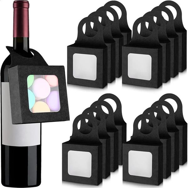 Set di scatole per bottiglie di vino in carta kraft da 50 pezzi Cintura con un paio di ganci e confezione regalo pieghevole trasparente appesa 240124