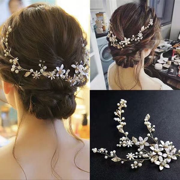 Kopfschmuck Goldkrone Hochzeit Haarschmuck Perlen Brautkronen Braut Haarschmuck für Frauen Blumen für afrikanische schwarze Frauen FG006