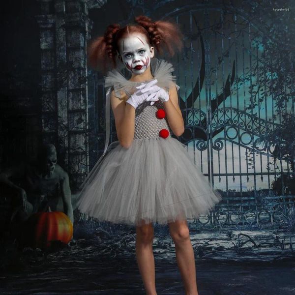 Vestidos de garotas Joker Pennywise Girls Tutu Dress Kids Kids cinza Creepy Clown Fantas -figurin