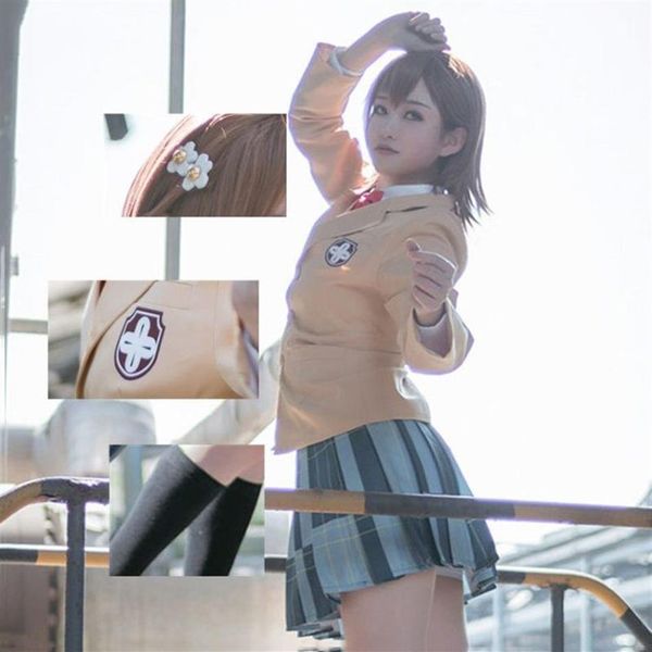 Anime Toaru Kagaku No Railgun Misaka Mikoto Costume Cosplay Abbigliamento Accessori Parrucche di alta qualità277a