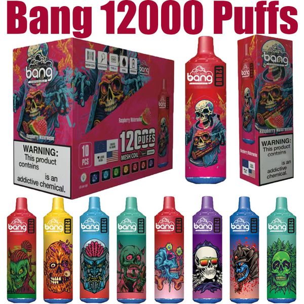 Bang 12000 Puffs Einweg-Elektronikzigaretten Vape Puff 12k 0 % 2 % 3 % 5 % 20 ml vorgefüllte Pod-Mesh-Spule 650 mAh wiederaufladbare Batterie Pen Vaper-Gerät