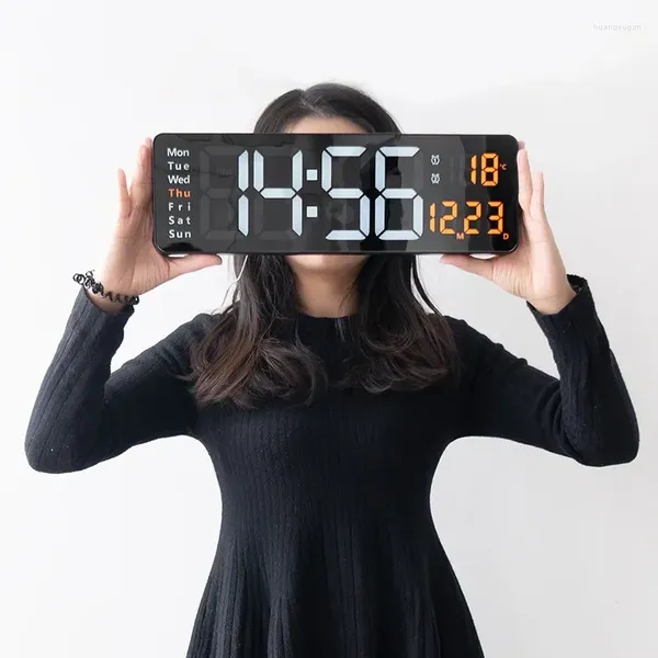 Relógios de parede 16 polegadas Relógio Digital 16 polegadas Grande Alarme Controle Remoto Data Semana Temperatura Alarmes Duplos Display LED