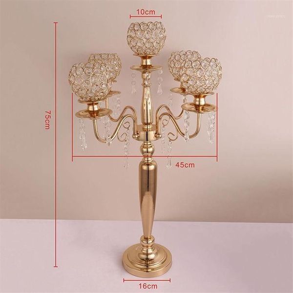 Decoração de festa 10pcs 75cm de altura peça central de mesa acrílico ouro 5 braços candelabros de casamento de cristal fornecimento205k