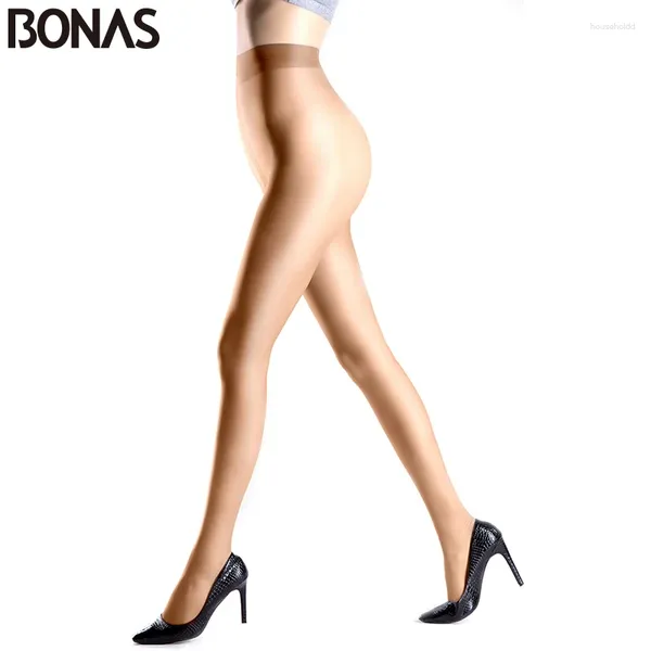 Женские носки BONAS, 6 шт./компл., 15D, колготки больших размеров, однотонные нейлоновые колготки с Т-образным шаговым швом для кожи, высокоэластичные бесшовные женские колготки