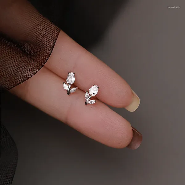 Ohrstecker Koreanischer Glanz Zirkon Tulpen Für Frauen Blumenohrring 2024 Mode Süße Teenager Mädchen Party Schmuck Zubehör