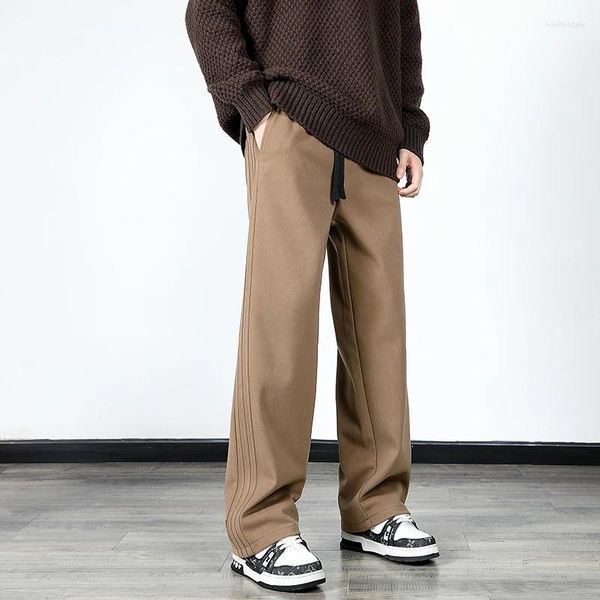 Männer Hosen 2024 Winter Jugend Verdickt Casual Gerade Bein Elastische Taille Mode Schwarz Dunkelgrau Khaki Vielseitig M-3XL