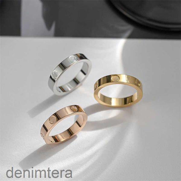 Designer anel banda anéis jóias rosa ouro prata esterlina titânio aço diamante anéis promessa única 4mm 5mm 6mm casal casamento noivado caixa vermelha oqqj