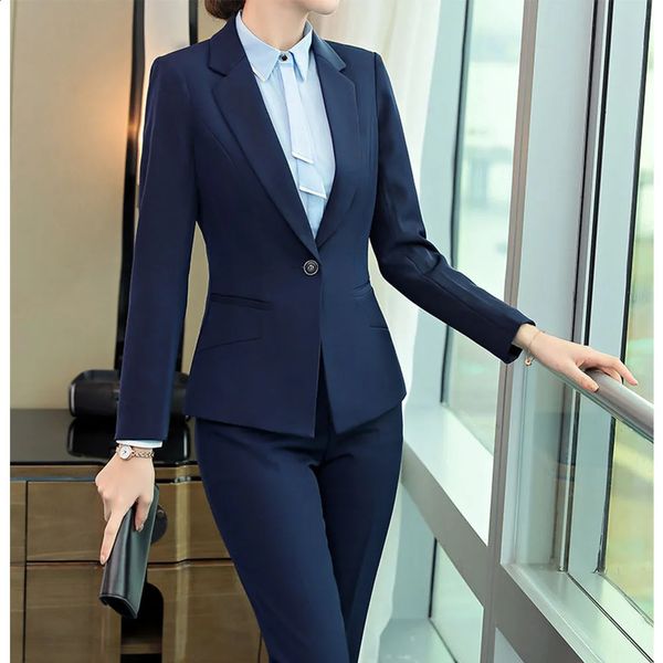 Conjunto de terno preto feminino de negócios, blazer fino e calças, calça lápis formal, 2 peças, para escritório, senhora, empresa, tops femininos 240127