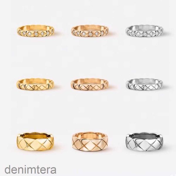 Liebesringe Damen Herren Bandring Designer Modeschmuck Titanstahl Einzelgitter mit Diamanten Lässiges Paar Klassisch Gold Silber Rose Optionale Größe 5-11 GFDM