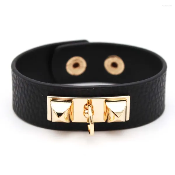Charme pulseiras pulseira de luxo mulheres punk com rebites couro largo para manguito gótico rock unisex jóias