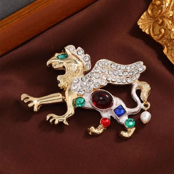 Broşlar morkopela reçine rhinestone efsanevi canavar broş hayvan mavisi erkekler için kadın unisex griffin parti ofis pin hediyeler