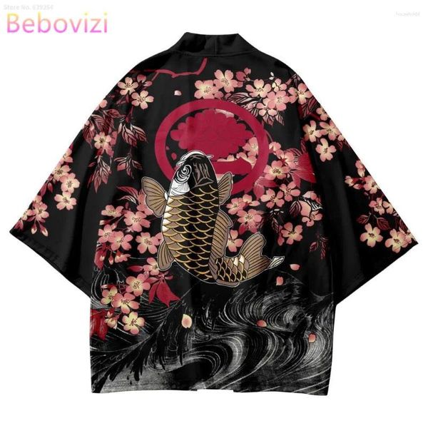 Этническая одежда с принтом рыбы и сакуры, традиционный хаори, женский и мужской японский стиль, самурайский мужской и женский уличный кардиган для косплея, кимоно