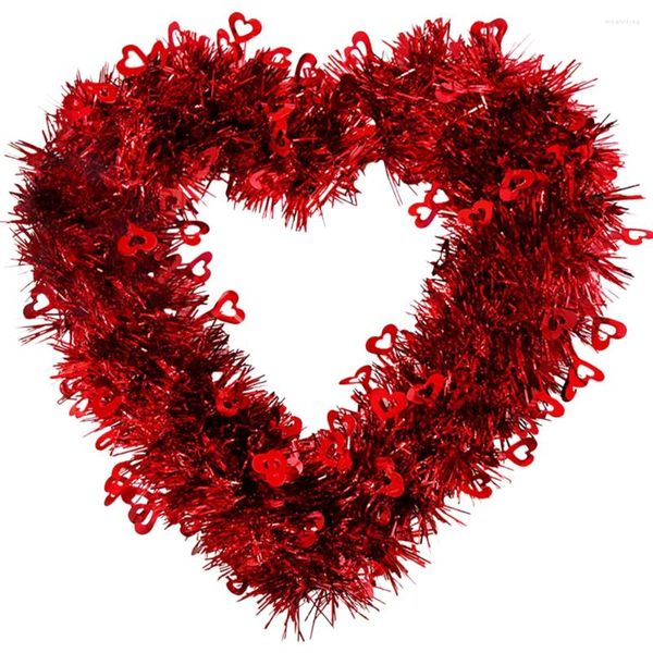 Декоративные цветы, венки на день Святого Валентина, красная мишура, фольга в форме сердца, любовная гирлянда, настенный подвесной знак, свадьба