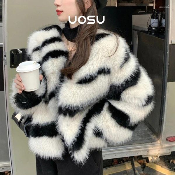 Frauen Pelz Harajuku Straße Chic Mädchen Flauschigen Zebra Mantel Frauen Mode Lässig Faux Fuchs Jacke Winter Dicke Warme Weibliche mäntel