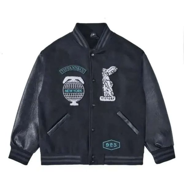 2023Ss Черные бейсбольные куртки Мужские дизайнерские куртки Тиффани с кожаными рукавами Нью-Йорк Мужские пальто 925 328 683