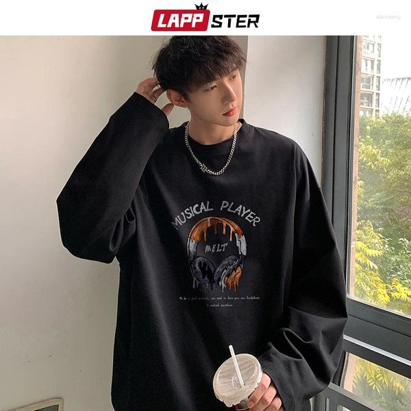 Herren T-Shirts LAPPSTER Y2k Streetwear Lustiges Hemd Langarm Harajuku Koreanische Mode T-Shirts Grafik Übergroße Lose Vintage T-Shirt Ins