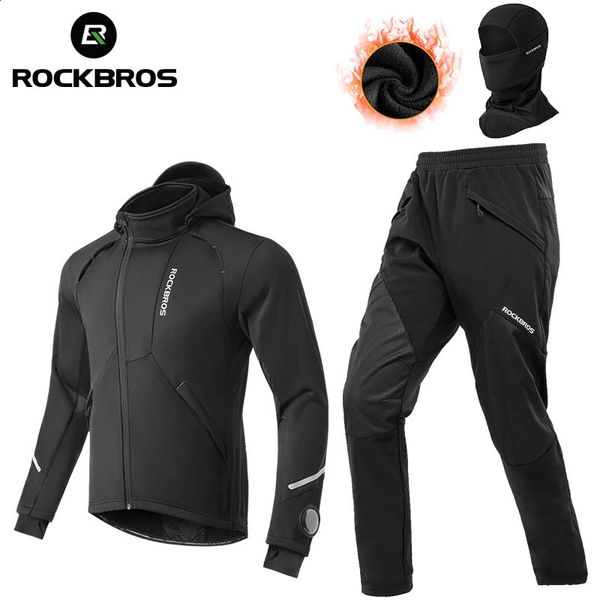 ROCKBROS Winter Herren Jacken Sets Wasserdicht Winddicht Thermo Fleece Radfahren MTB Straße Wärmer Hosen Jersey Fahrrad Anzüge 240202