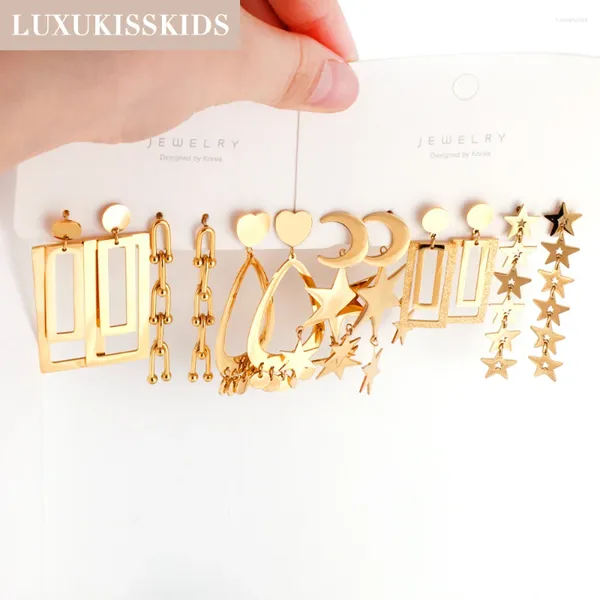 Серьги-подвески LUXUKISSKIDS, золотые массивные серьги с кисточками Y2K, сложенные звезды, преувеличенный дизайн, ювелирные изделия для женщин, летние свадебные аксессуары