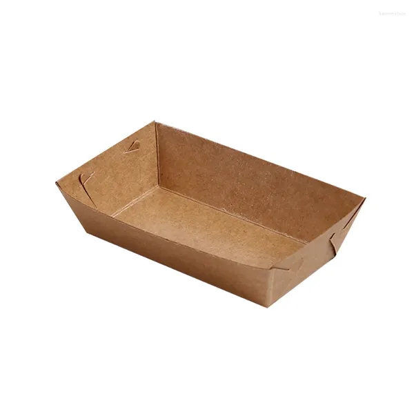 Одноразовая посуда, 5 шт. Бумажный поднос с крафт-покрытием в форме лодки, открытая коробка для закусок, картофель фри, курица (20 х 6 3 см)