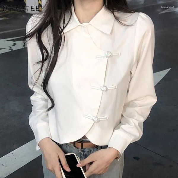 Kadınlar bluzları S-3XL gömlek kadınlar bahar katı basit moda şık Çin tarzı estetik zarif tatlı kızlar şık kimya femme temel