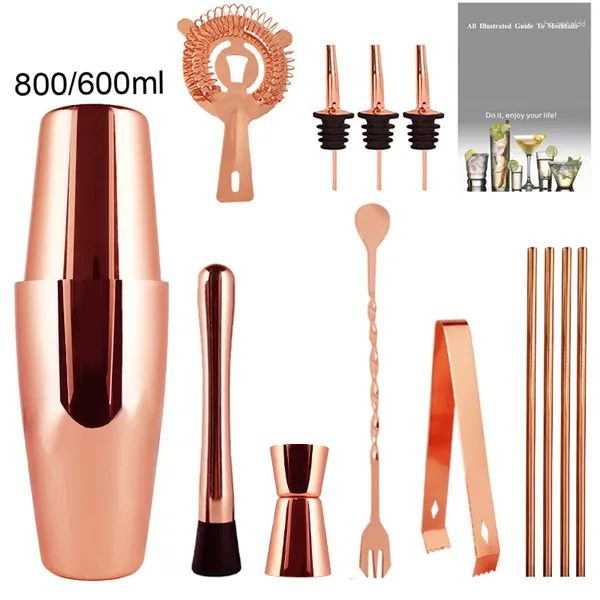 Produtos de bar 3-12 unidades/conjunto coqueteleira bartenders preto/ouro rosa 800ml 600ml shakers rolha de vinho acessórios barras utensílios de bar com receita